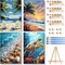 4 Pack Paint by Numbers for Adults, Beach Scene, 12"x8" Framed Canvas with Easel